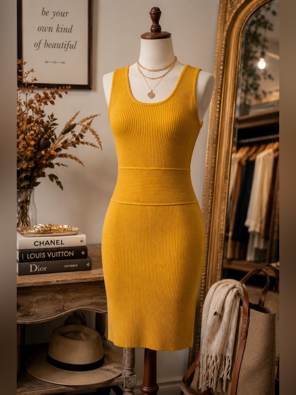 House of Harlow 1960 Mustard Knit Dress L Fall Family Photos Date Night - Picture 2 of 7